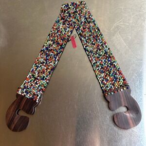 About Color Stretchy Beaded Belt Multi Color Seed Beaded Wood Hook Closure 28"